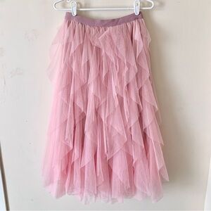 Whimsical Pink Layered Tulle Mesh A-Line Skirt